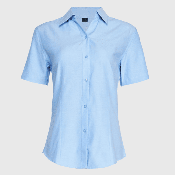 Blusa Oxford Cuello V Mujer Manga Corta